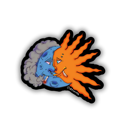 Day n Night Sticker | 3"| Deviant Kreations - Deviantkreations - 420, art, cute, devkrea, hybrid, laptop, moon, nightandday, skateboard, sticker, Stickers, stoner, sun, vinyl, waterbottle