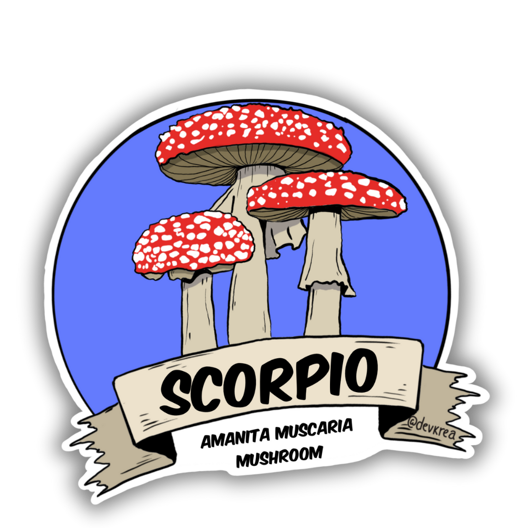 Scorpio Zodiac 3" Vinyl Sticker | Deviant Kreations - Deviantkreations - astrology, mushroom, scorpio, sticker, Stickers, zodiac