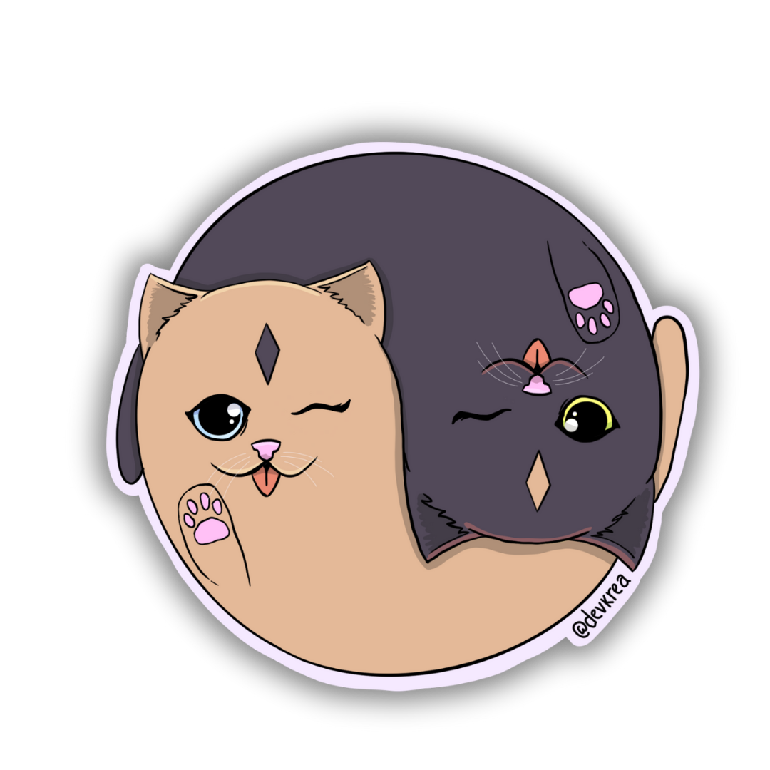 Duality Cat Vinyl Sticker | 3" | Deviant Kreations - Deviantkreations - cat, sticker, Stickers, yinyang