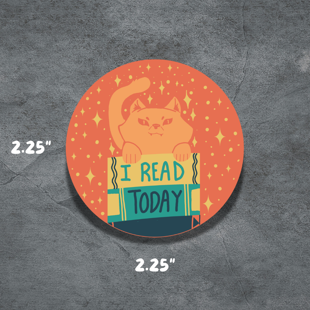 I read today | 2.25" Button | Deviant Kreations | Book Reading cute Cat pinback button