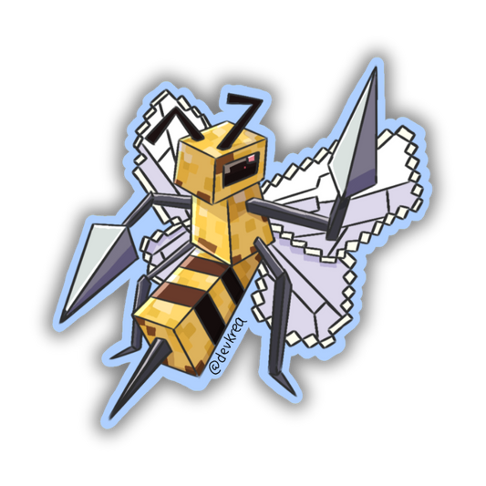 Pixel Bee Fusion Sticker | 3" | Deviant Kreations - Deviantkreations - animal stickers, bee, fusion, nerdy, sticker, Stickers