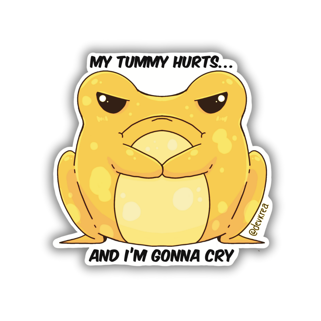 I'm Gonna Cry Frog Sticker | 3" | Deviant Kreations - Deviantkreations - animal stickers, frog, sticker, Stickers, tummy ache