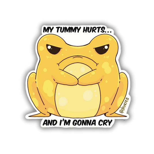I'm Gonna Cry Frog Sticker | 3" | Deviant Kreations - Deviantkreations - animal stickers, frog, sticker, Stickers, tummy ache