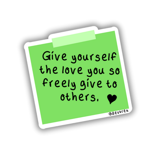 Love Yourself Sticky Note Sticker | 3" | Deviant Kreations - Deviantkreations - cool, cute, devkrea, gift, laptop, mental health, skateboard, sticker, Stickers, sticky note, vinyl, waterbottle