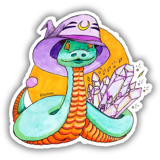 Witch Snake Familiar Sticker | 3" | Deviant Kreations - Deviantkreations - animal stickers, crystals, cute, devkrea, laptop, skateboard, snake, sticker, Stickers, vinyl, waterbottle, watercolor, witchy