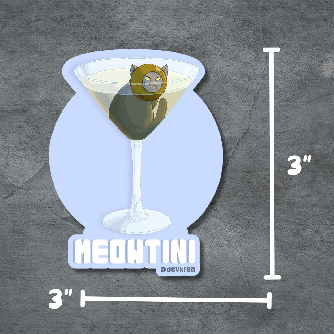 Meowtini | 3" Vinyl | Cat-tail Sticker | Deviant Kreations