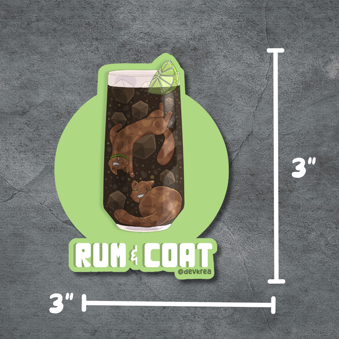 Rum and Coat | 3" Vinyl | Cat-tail Sticker | Deviant Kreations