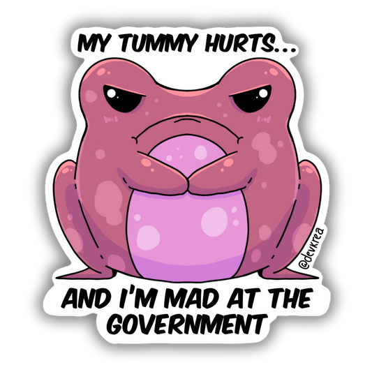 Mad Tummy 3" Vinyl Sticker | Deviant Kreations - Deviantkreations - angry, frog, sticker, Stickers, tummy, tummy ache