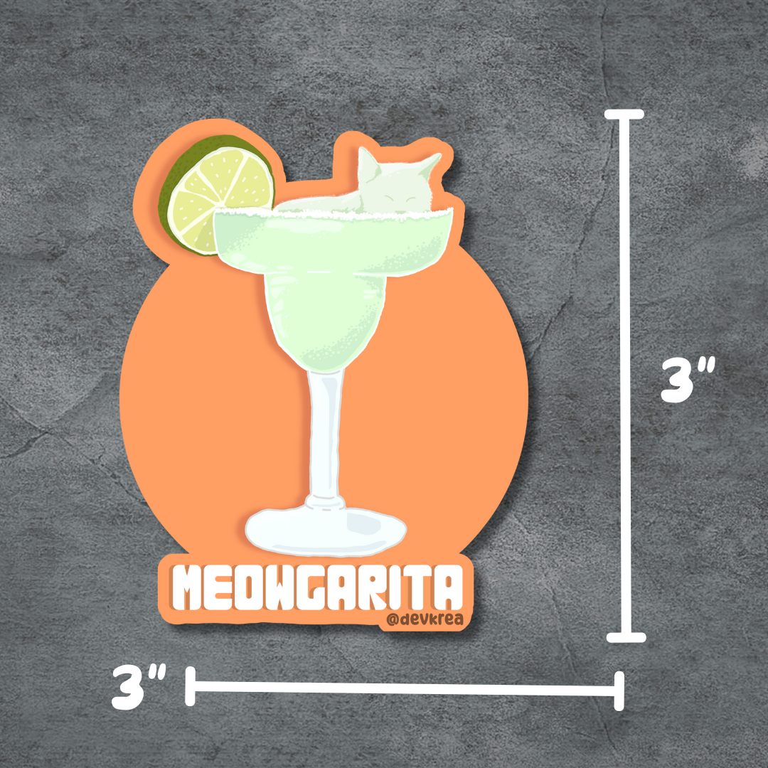 Meowgarita | 3" Vinyl | Cat-tail Sticker | Deviant Kreations