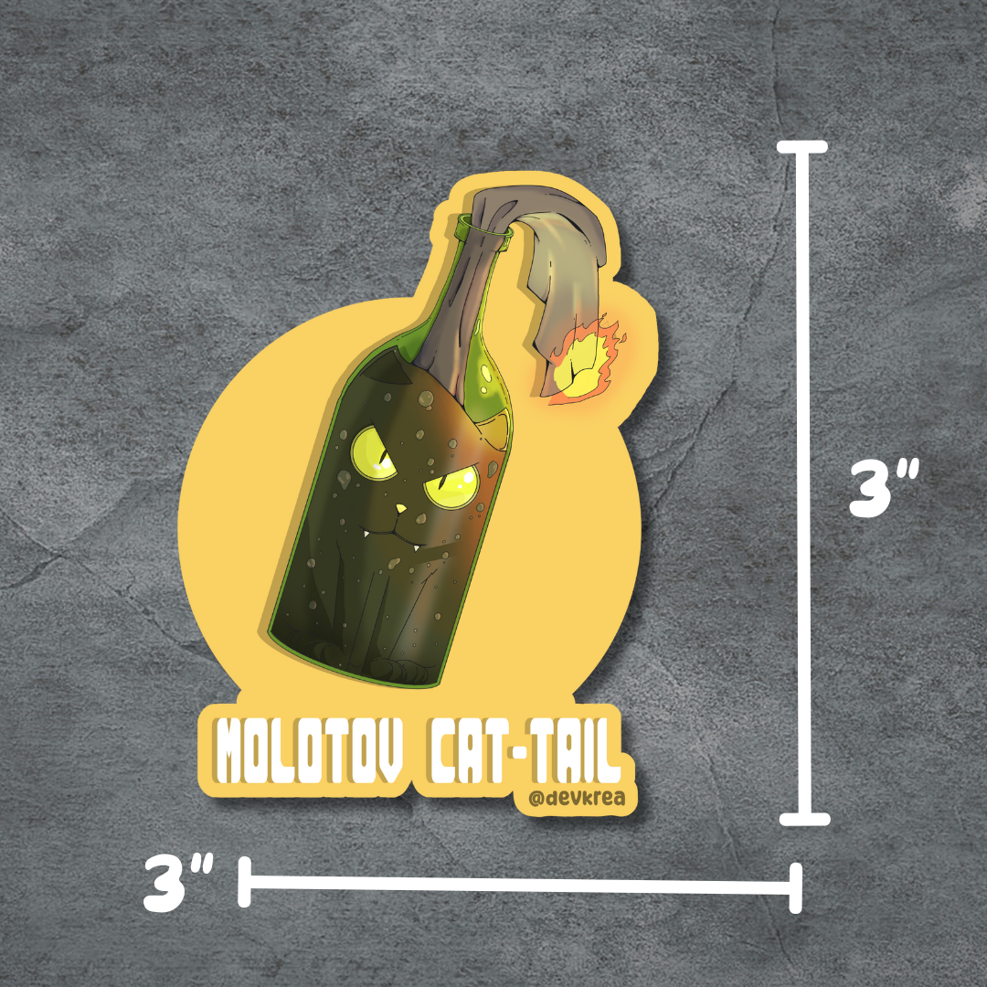 Molotov Cattail | 3" Vinyl | Cat-tail Sticker | Deviant Kreations