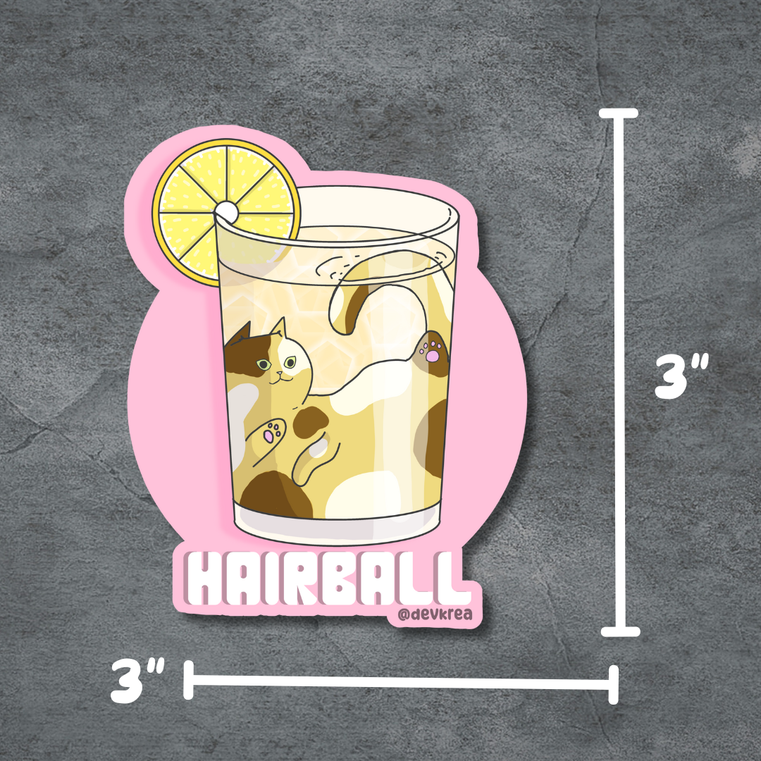 Hairball | 3" Vinyl | Cat-tail Sticker | Deviant Kreations