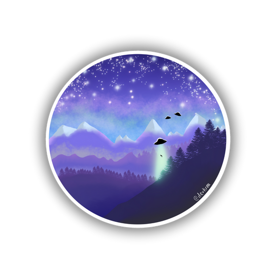 Ufo Abduction Sticker | 3" | Deviant Kreations - Deviantkreations - colorful, cool, cute, devkrea, gift, laptop, mountain, night, skateboard, sticker, Stickers, ufo, waterbottle
