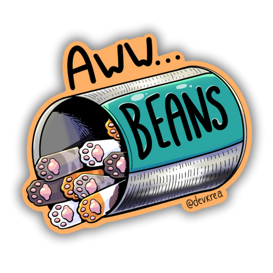 Aww Beans 3" Vinyl Sticker | Deviant Kreations - Deviantkreations - beans, cats, cute, paws, sticker, Stickers, toe beans
