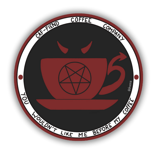 Caffiend 3" Vinyl Sticker | Deviant Kreations - Deviantkreations - coffee, devil, fiend, sticker, Stickers