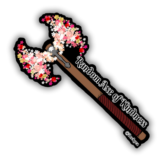 Random Axe of Kindness 3" Vinyl Sticker | Deviant Kreations - Deviantkreations - axe, DnD, fantasy, sticker, Stickers, TTRPG