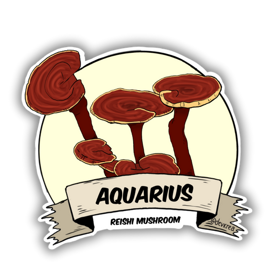 Aquarius Zodiac 3" Vinyl Sticker | Deviant Kreations - Deviantkreations - aquarius, mushroom, reishi, sticker, Stickers, zodiac