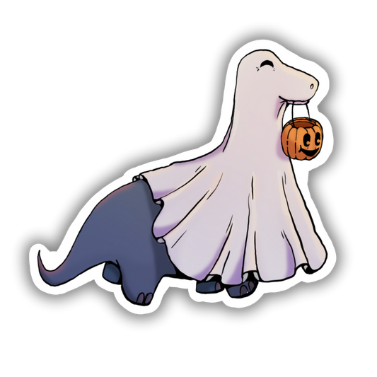 Trick or Treat Dino Sticker | 3" | Deviant Kreations - Deviantkreations - dinosaur, halloween, spooky, sticker, Stickers