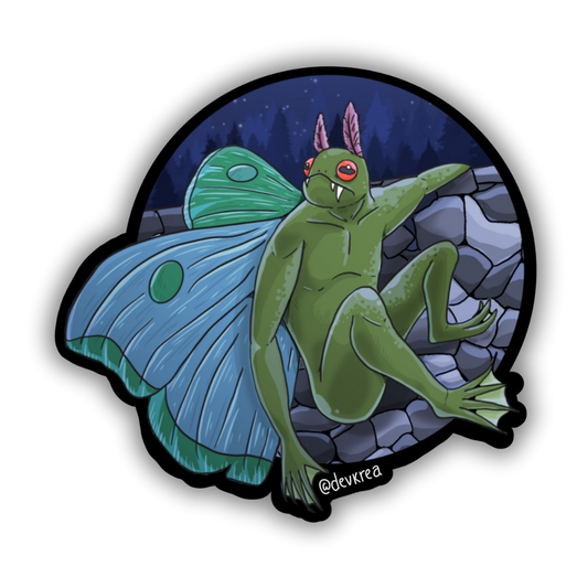 MothFrog Man Vinyl Sticker | 3" | Deviant Kreations - Deviantkreations - cryptid, frog, sticker, Stickers