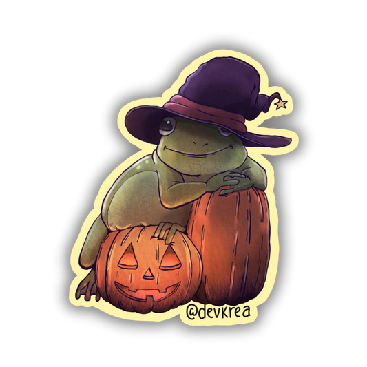 Frog Witch Vinyl Sticker | 3" | Deviant Kreations - Deviantkreations - halloween, pumpkin, sticker, Stickers, witch, witchy