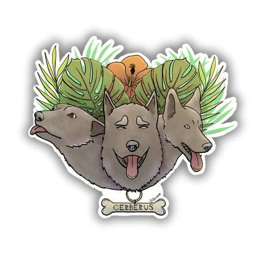 Cerberus 3" Vinyl Sticker | Deviant Kreations - Deviantkreations - cerberus, dogs, hellhound, mythology, puppy, sticker, Stickers