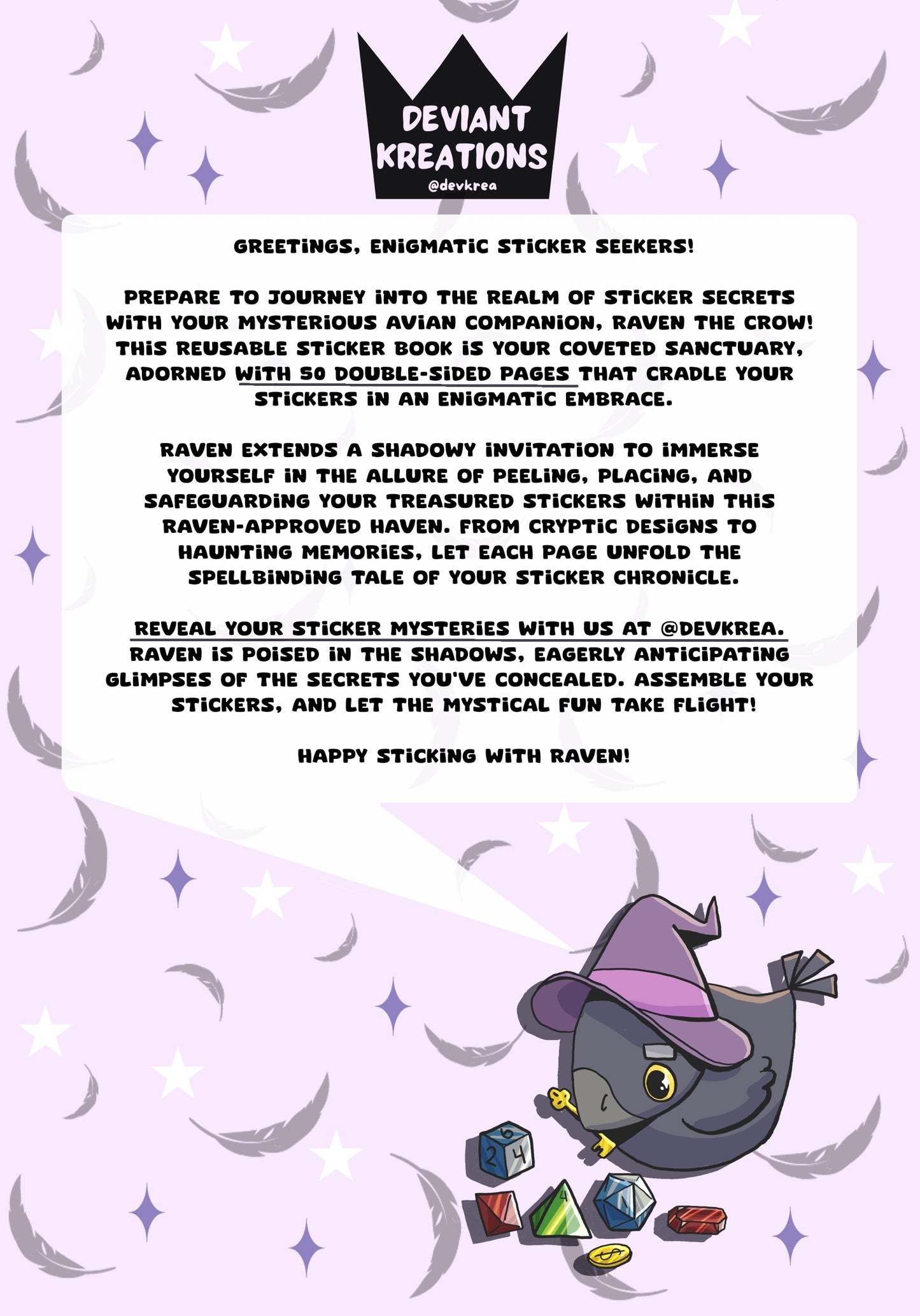 Reusable Crow Sticker Collecting Book | 50 double sided pages | Deviant Kreations - Deviantkreations