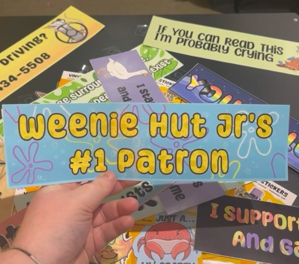 Fun and quirky bumper stickers, featuring weenie hut jr's