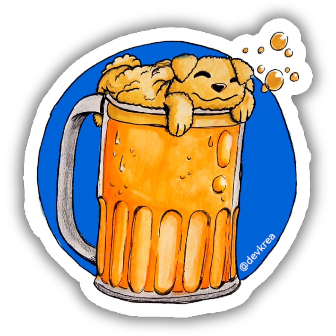 Beer Dog Sticker | 3" | DevKrea - Deviantkreations - Animal, art, beer, cool, cute, dog, laptop, puppy, skateboard, sticker, Stickers, vinyl, waterbottle