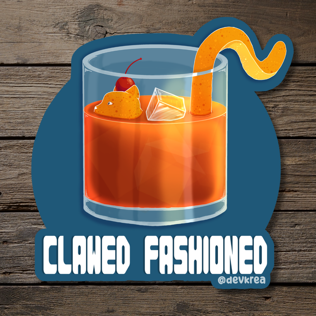 Clawed Fashioned | 3" Vinyl | Cat-tail Sticker | Deviant Kreations