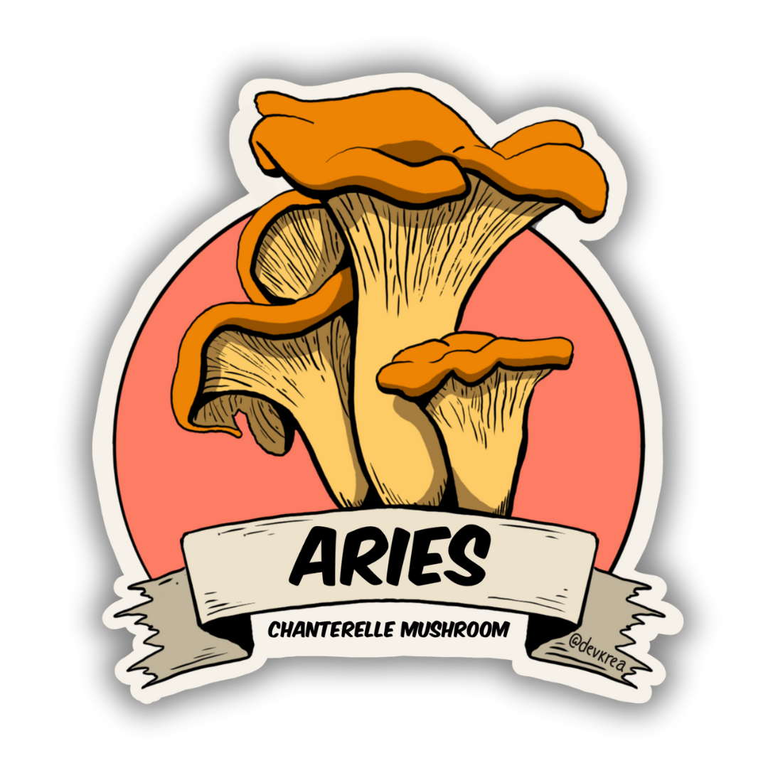 Aries Zodiac  3" Vinyl | Deviant Kreations - Deviantkreations - aries, mushroom, sticker, Stickers, zodiac