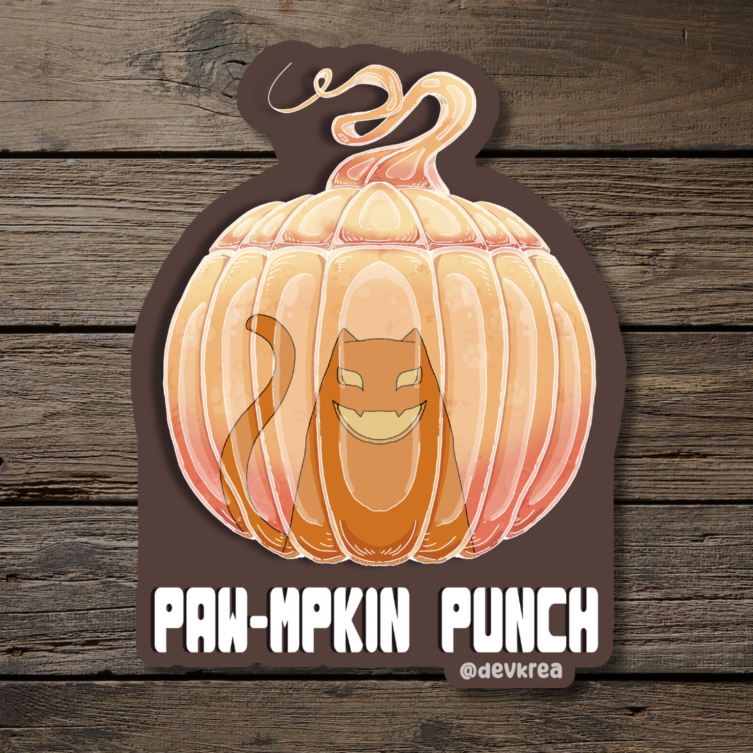 Paw-mpkin Punch | 3" Vinyl | Cat-tail Sticker | Deviant Kreations