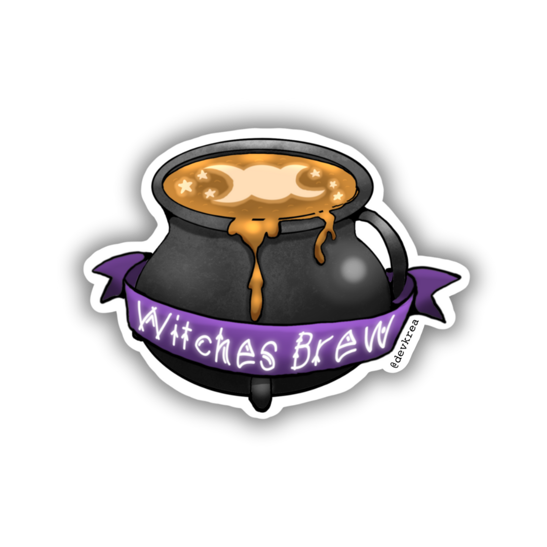 Witches Brew Sticker | 3" | Deviant Kreations - Deviantkreations - cauldron, coffee, cool, cute, devkrea, gift, laptop, skateboard, slaps, sticker, Stickers, vinyl, waterbottle, witchy, witchy stickers