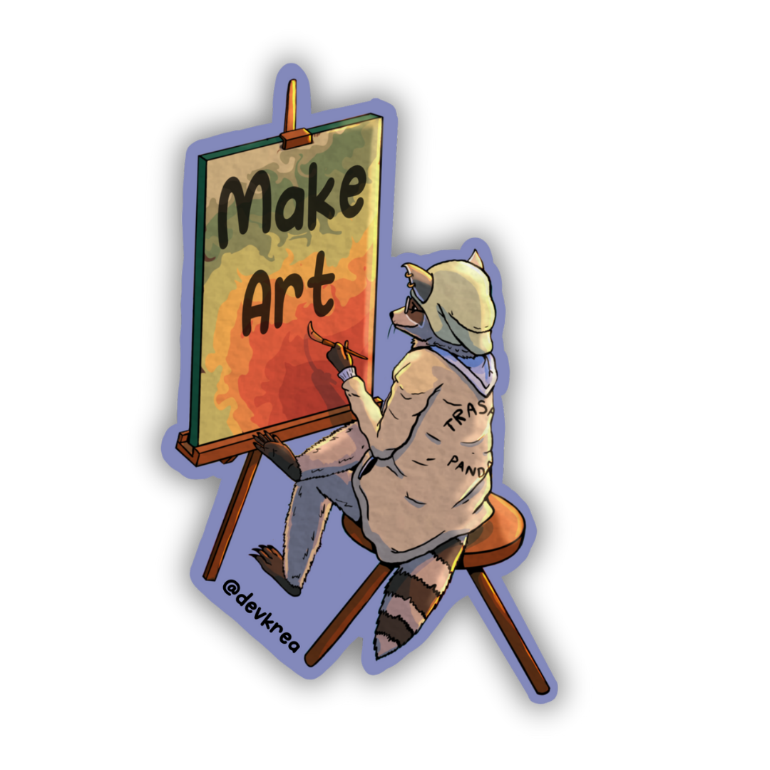 Make Art Sticker | 3" | Deviant Kreations - Deviantkreations - animal stickers, artiststickers, raccoon, sticker, Stickers