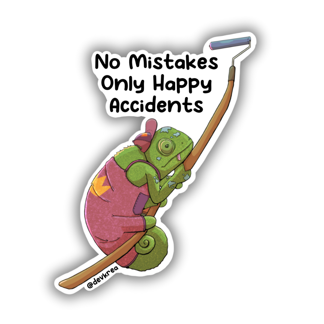 No Mistakes Sticker | 3" | Deviant Kreations - Deviantkreations - chameleon, lizard, painter, sticker, Stickers
