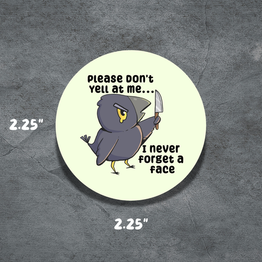 Don't yell at me | 2.25" Button | Deviant Kreations | crying crow hand drawn pinback button
