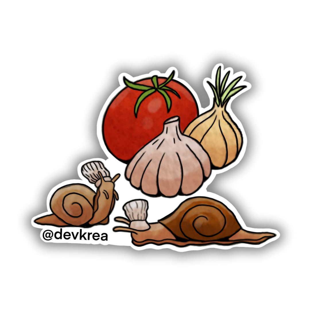 Snails Sticker | 3" | Deviant Kreations - Deviantkreations - animal stickers, cooking, snails, sticker, Stickers