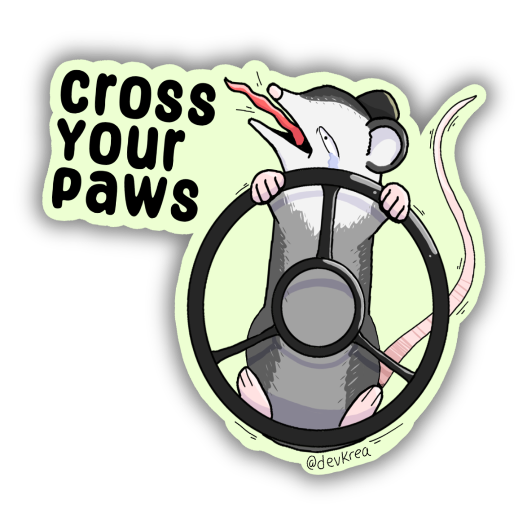 Cross Your Paws Sticker | 3" | Deviant Kreations - Deviantkreations - animal stickers, driving, gift idea, Opossum, sticker, Stickers