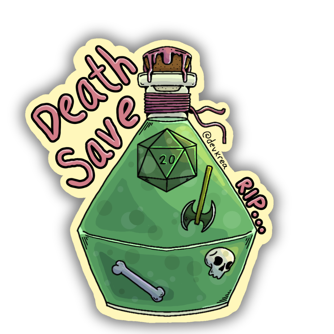 Death Saving Potion TTRPG 3" Vinyl Sticker | Deviant Kreations - Deviantkreations - DiceRoller, DnD, Fantasy, sticker, Stickers, TTRPG