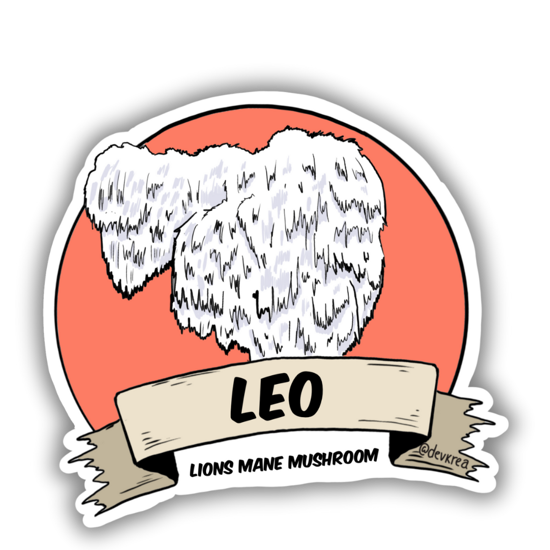 Leo Zodiac 3" Vinyl Sticker | Deviant Kreations - Deviantkreations - astrology, leo, lion, mushroom, sticker, Stickers, zodiac