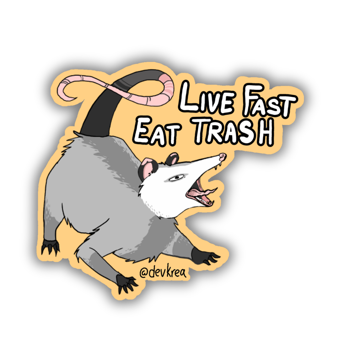Eat Trash Opossum Sticker | 3" | Deviant Kreations - Deviantkreations - animal stickers, Opossum, sticker, Stickers