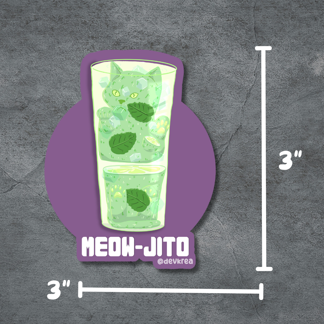 Meowjito | 3" Vinyl | Cat-tail Sticker | Deviant Kreations