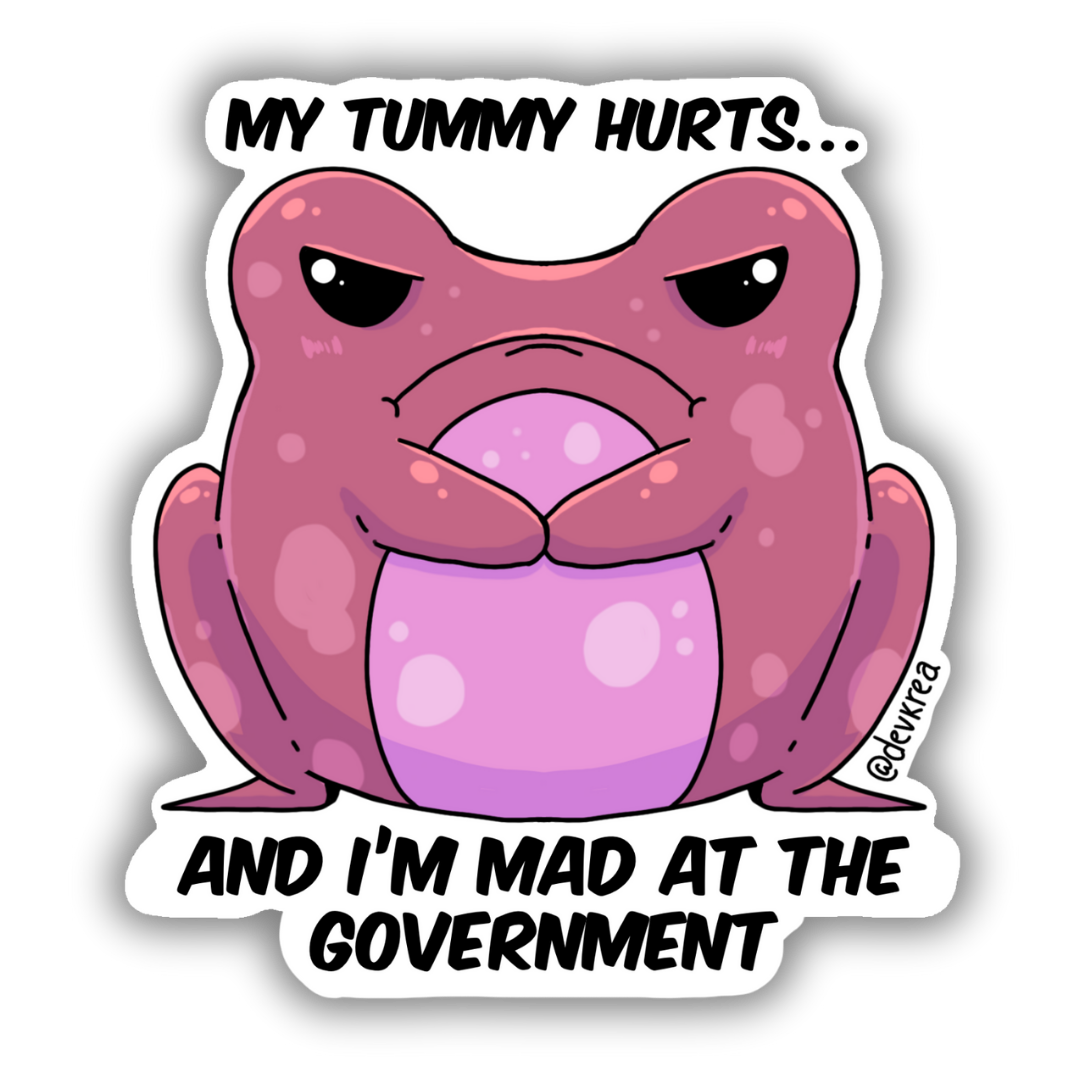 Mad Tummy 3" Vinyl Sticker  | Deviant Kreations - Deviantkreations - angry, frog, sticker, Stickers, tummy, tummy ache