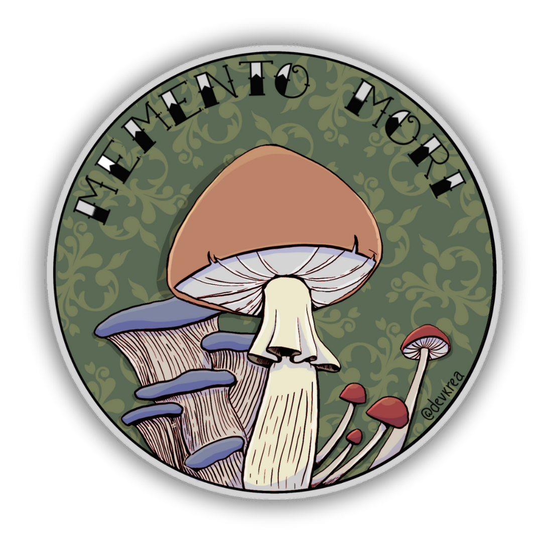 Memento Mori 3" Vinyl Sticker  | Deviant Kreations - Deviantkreations - fungus, mushroom, sticker, Stickers