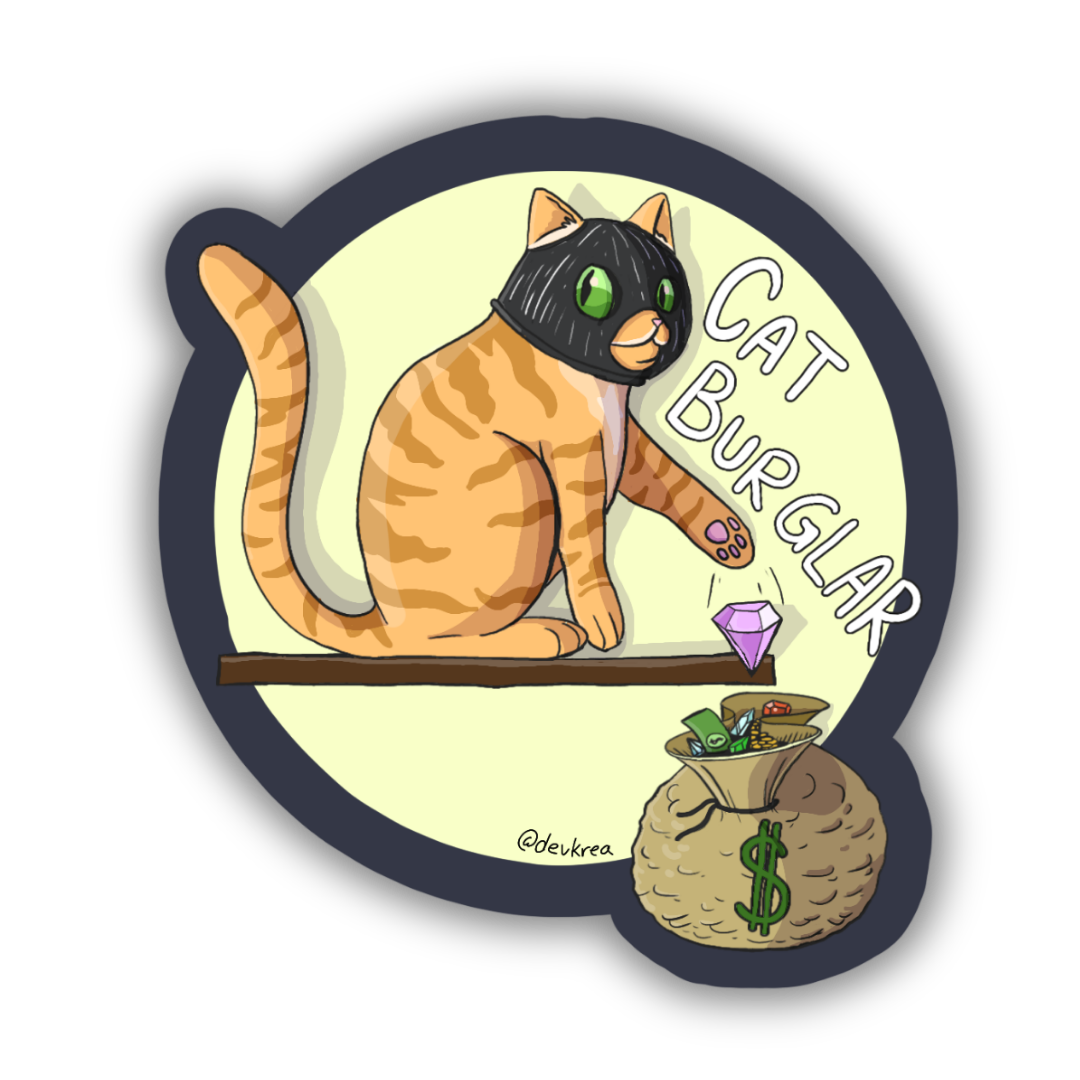 Cat Burglar Sticker | 3" | Deviant Kreations - Deviantkreations - animal stickers, cats, chaos, sticker, Stickers, tabby