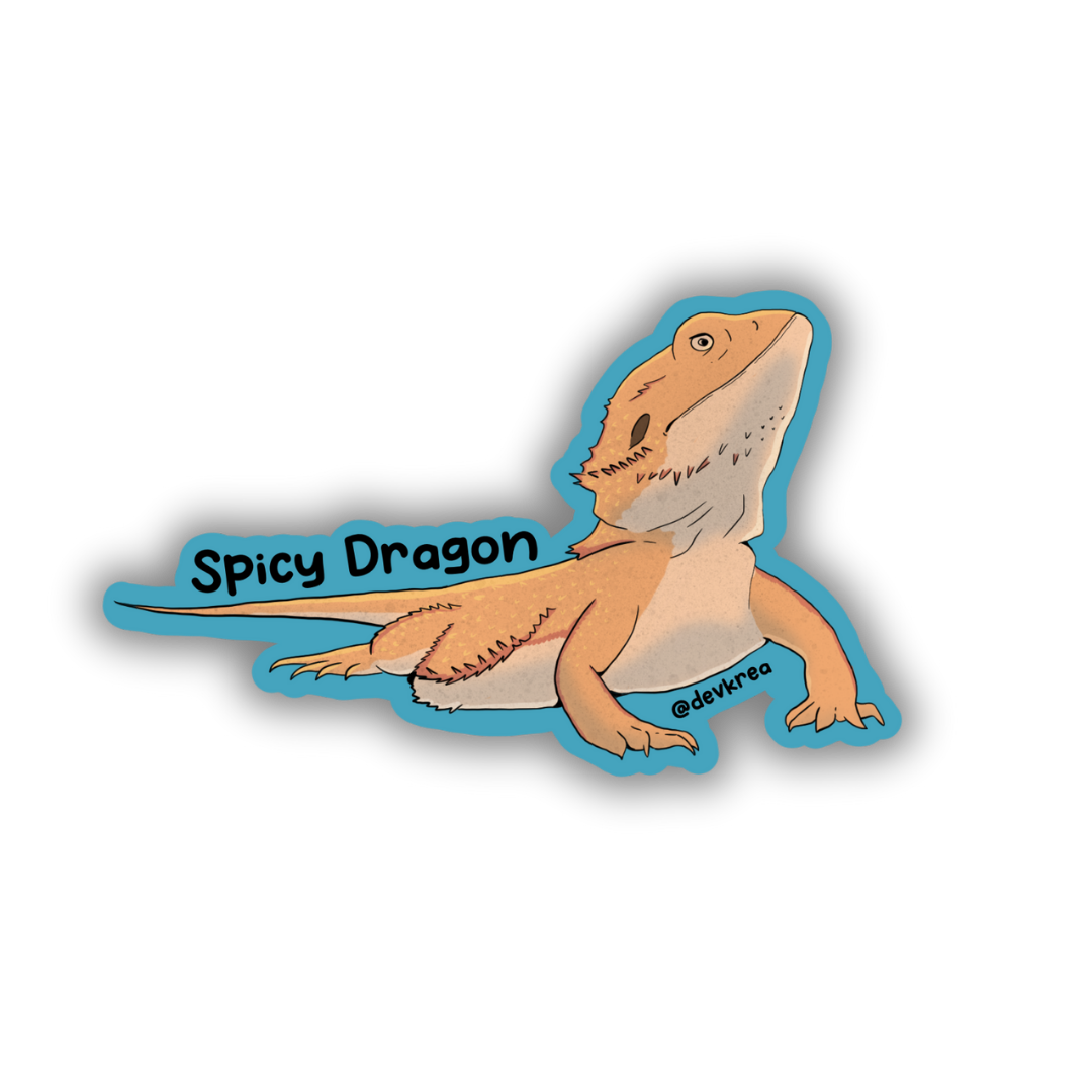 Spicy Dragon Sticker | 3" | Deviant Kreations - Deviantkreations - bearded dragon, dragon, sticker, Stickers