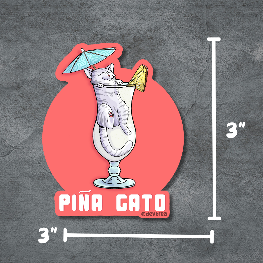 Pina Gato | 3" Vinyl | Cat-tail Sticker | Deviant Kreations