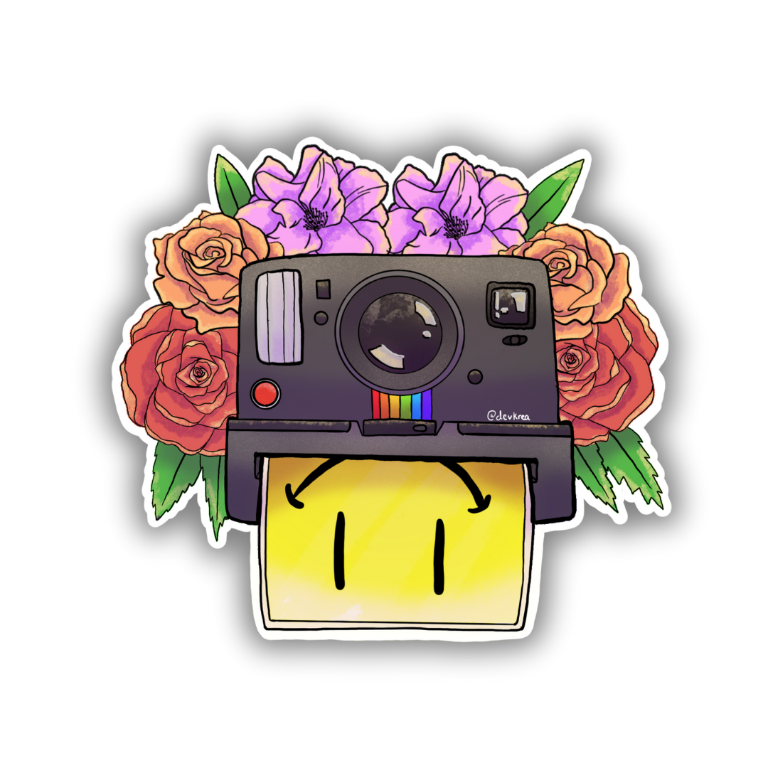 Happy Polaroid Sticker | 3" | Deviant Kreations - Deviantkreations - art, colorful, cute, devkrea, flowers, gift, happy, laptop, polaroid, sticker, Stickers, vinyl, waterbottle
