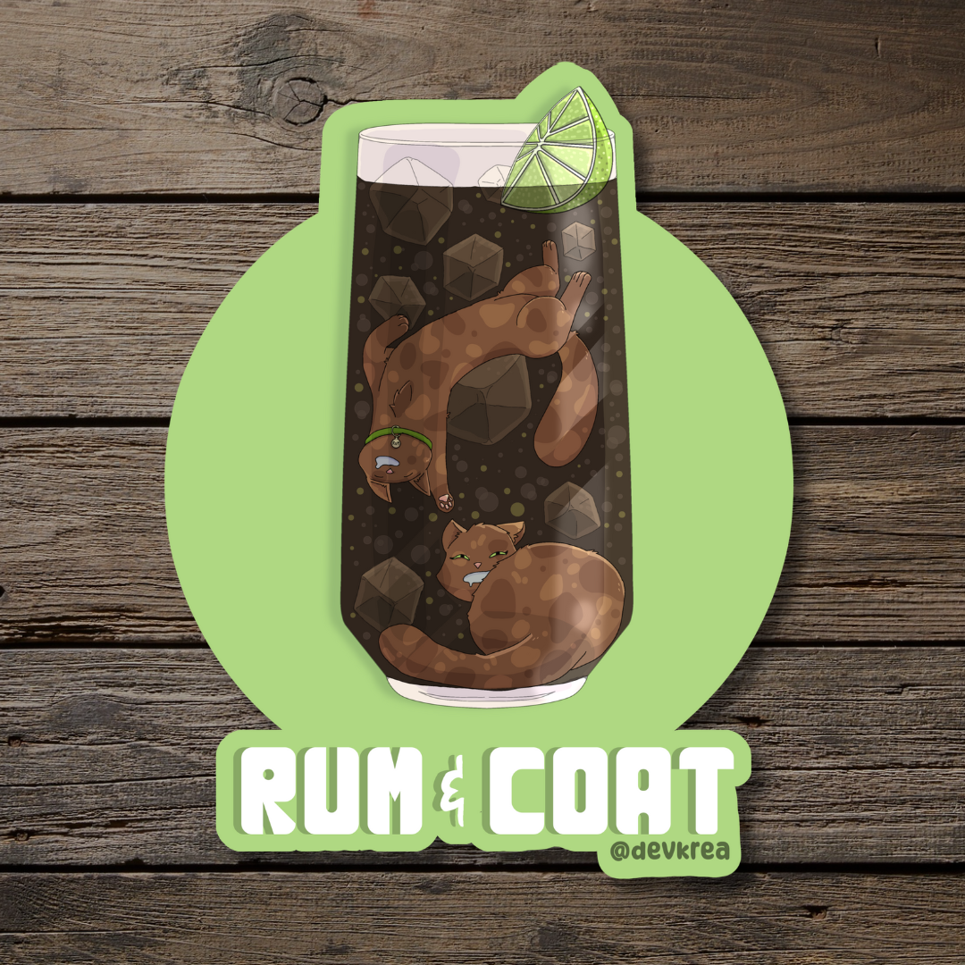 Rum and Coat | 3" Vinyl | Cat-tail Sticker | Deviant Kreations
