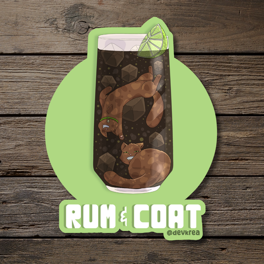 Rum and Coat | 3" Vinyl | Cat-tail Sticker | Deviant Kreations