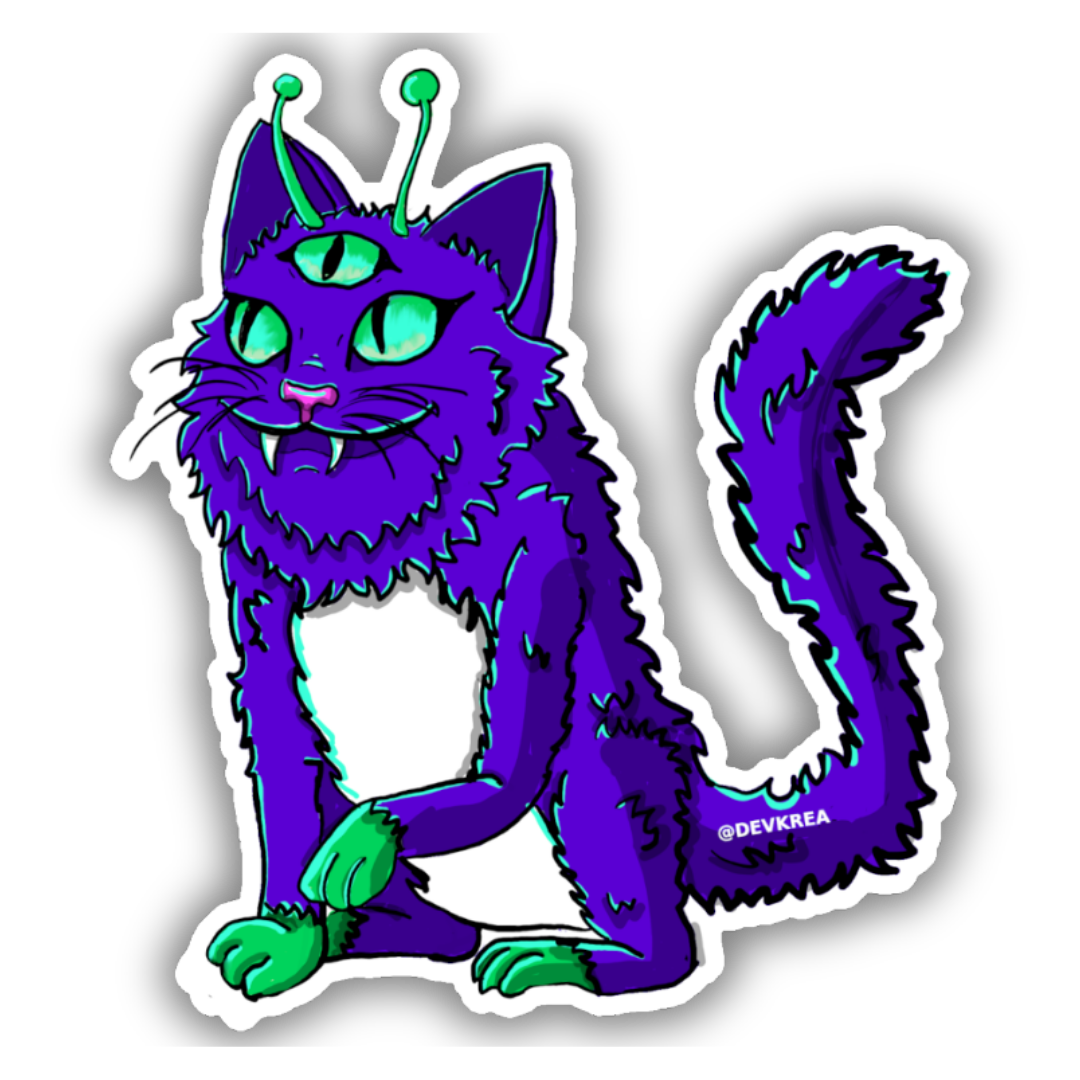 Alien Cat Sticker | 3" | DevKrea - Deviantkreations - Alien, Animal, art, cat, cool, cute, gift, sticker, Stickers, trippy, vinyl
