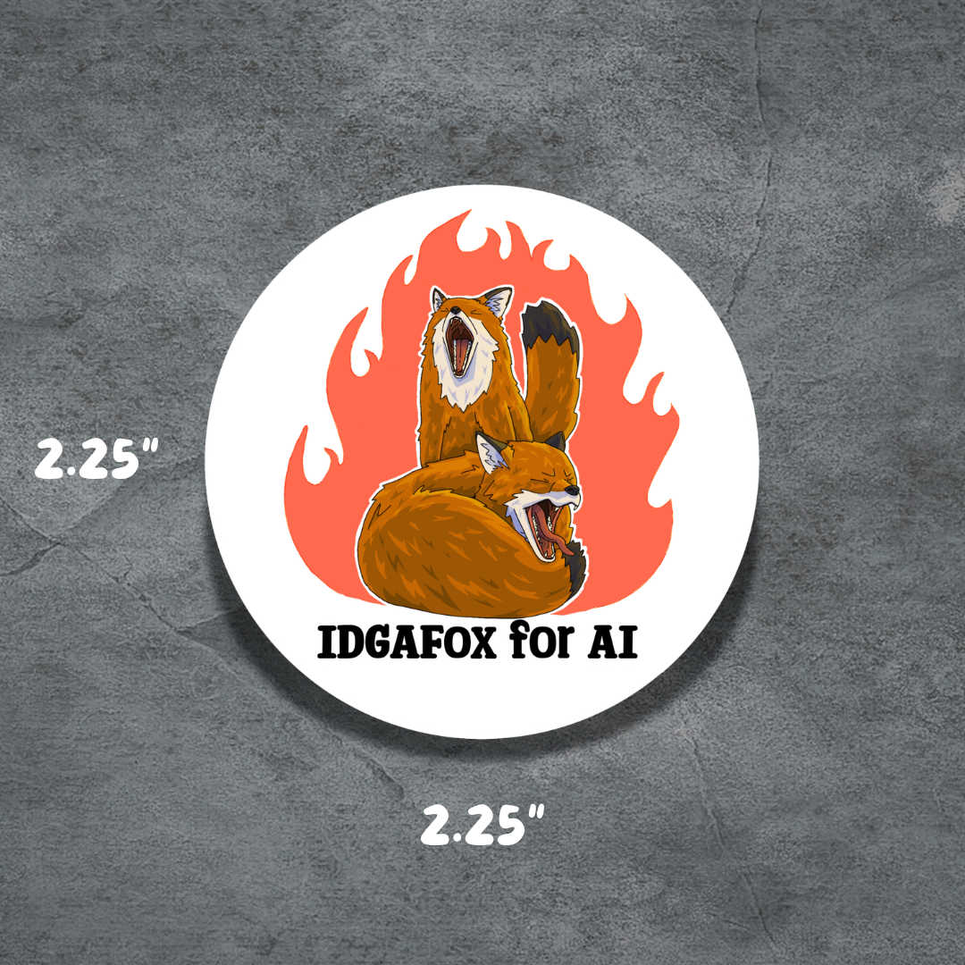 No AI | 2.25" Button | Deviant Kreations | fox pun hand drawn art
